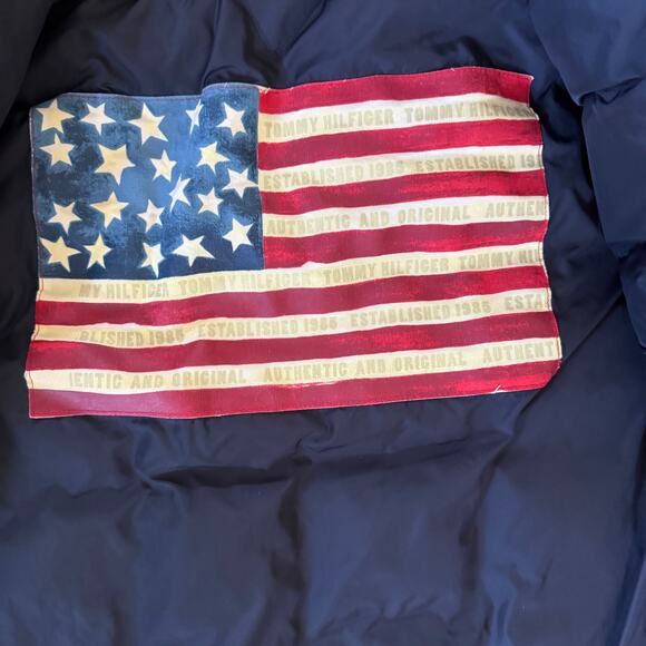 Y2K Tommy Hilfiger Jeans Navy Down Puffer Jacket Coat Mens Small Retro Patriotic - Picture 4 of 10